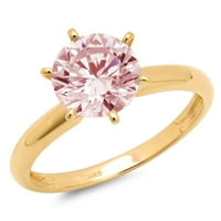 3CT okrugli rez ružičasti simulirani dijamant 18k žuti zlatni godišnjički angažman prsten veličine 5.5