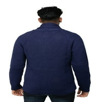 Ray Muški džemper od pamučnog kardigana, dugih rukava s rukavicama s dugim rukavima s gornjim rebrastim gumbom niz kardigan, plavi - ovratnik šal, mali