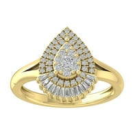 Araiya 14k žuti zlatni krug i baguette Ključ kruške prsten kruška, veličina 7.5