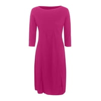 Lashall haljine za žene, ženska ležerna čvrstoća boja srednje rukave velike ljuske haljine, vruće ružičaste,