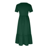 Lopecy-Stave haljine za žene kratki rukav ljetni dresi džepovi okrugli vrat zeleni - 2xl