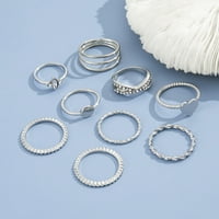 Toyella Retro jednostavan dijamant Geometrijski ljubavni zglobni prsten personalizirani modni devetodijelni set srebra