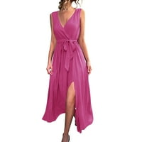 Ženske haljine V-izrezane maxi gležnjana dužina casual ljetna haljina bez rukava vruća ružičasta l