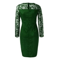 Ženske padajuće haljine od čipke čvrste boje Okrugli vrat Dugi rukav haljina ruširane zabave Green l