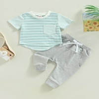 TODDLER Baby Boy odjeća odijeva prugaste patchwork kratkih rukava džep za vrat džepne vrhove elastičnih