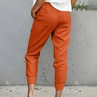 Ženske pamučne posteljine hlače elastične radne pantalone visokog struka za žene ugrađene pantalone sa čvrstim bojama