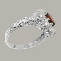 Britanci napravio je 9k bijeli zlatni prirodni granični i kultivirani biserni ženski prsten - veličine