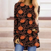 Ženske hlače za Halloween Pumpkin Spider Print Plus Veličine za žene Tuničke asimetrične košulje s dugim rukavima Crew Clocky Dame Odeća za gamaše