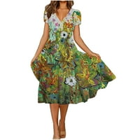 Ljetne haljine za prodaju za žene plus veličine kratkih rukava za tisak cvjetnog uzorka V-izrez midi