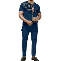Afrička odijela za muškarce Slim Fit Patchwork kratkih rukava Top hlača Set Dashiki Outfit Attire Odjeća