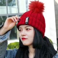Šeširi za žensku žensku žensku solidnu gustani vuna trak pletene vjetrootporna kapa crveni šešir, carinjenje