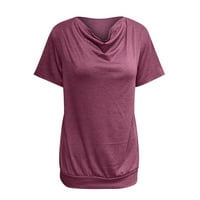 Dyfzdhu T majice za žene Ljeto gomilanje ovratnika Srednja duljina pune boje labavi fit kratki rukav