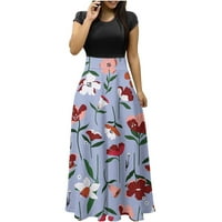 Ženski patchwork maxi podne haljina klimana dužina haljina casual labav haljina s kratkim rukavima cvjetna