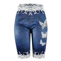Teretne hlače sa visokim strukom Žene kratke hlače Jean maslac Fly Jeggings traper print plus size pantalone
