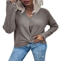 Prednjeg swalk ženske majice Tuničke vrhove vafle dugih rukava pletene tenske bluze V izrez labavo svjetlo pulover