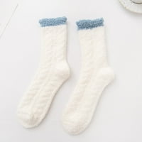 Žene CORAL FLEECE SOCKS Zima Solid Boja plišano toplo unutarnje spavanje čarape za spavanje bijelo