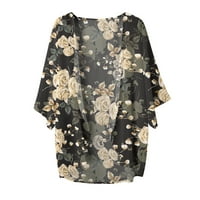 Chiffonski kardigani za žene, Kimono Cardigani za žene Ljeto cvjetni print Puff rukave šifonske vrhove