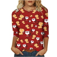 Ženske moderne Chriatmas štampane majice rukava za bluzu za bluzu u okruglom vratu Ležerne prilike