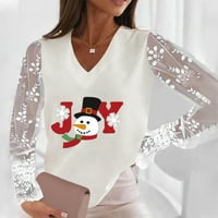 Sunhillsgrace majice za žensku božićnu košulju za žene izdubljeni dugi rukav V-izrez protrljani čipka