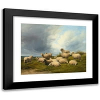 Thomas Sidney Cooper Crni moderni uokvireni muzej umjetnički print naslovljen - ovce u pašnjaku