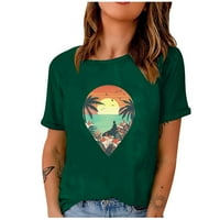 Zapadne košulje Ležerne prilike za žene Ljetna majica kratkih rukava Crewneck Plaža Vintage Country Graphic Green XL