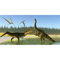 StockTrek Images PSTCFR200220Plarge Dva Anhanguera Reptile lete iznad kao kaprosuchus gmizavca suočava se sa posterama za poster agustinia dinosaur, - veliki