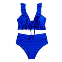 Ženski kupaći kostimima Dame čipkaste rame Postavite čipkasta ubrza visoka struka Čvrsta boja Dvije