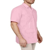Metoda Muški kratki rukav kuban guyabera gumb down majica Klasični izvezeni džepovi Casual Top Nemt Pink 4xl