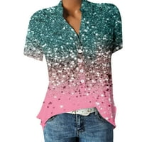 Ženske majice učvršćene majice kratki rukav za slobodno vrijeme Henley bluza plus veličine vrhova ružičaste
