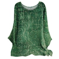 Žene jeseni ležerne tunike, labav fit bluza okrugli vrat dugih rukava, majica s dugim rukavima zelena