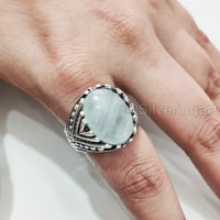 Prirodni akvamarinski muški prsten, akvamarin prsten, akvamarinski dječački prsten, srebrni nakit, srebrni prsten, poklon, teški muški prsten, arapski dizajn, prsten od osmanskog stila, Božić, Turska mens ring