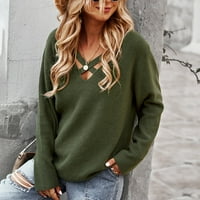 Levmjia džemperi za žene zazor jesen zima casual moda čvrsta šuplja pulover dugih rukava s V-izrezom