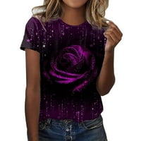 Majice Žene Purple Spring Boho 3D Printing Plus Digitalni tisak Ženska okrugla CATED Casual Tshirts