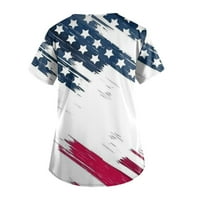 Američki piling zastava vrhovi za žene američke zastave kratkih rukava Patriotske majice SAD 4. srpnja Medicinski piling V izrez Ležerne prilike za odmor