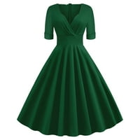 Žene Vintage 50-ih Retro haljina Wrap V izrez Pola rukava Prodano kolor A-line Swing čajna haljina Elegantne haljine koktelske haljine zelena l