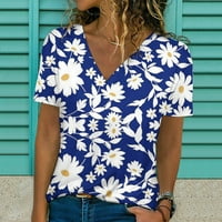 Ženski V izrez Cvijeće tunike Tunike Ispisano Izlasci Ljeto kratkih rukava T majice Classic Loot Fit Trendy Tops Camisas
