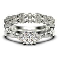 Zasljepljujući minimalistički 2. karatni okrugli rez, pristupačni dijamantski moissan zaručnički prsten, vjenčani prsten, dva podudarna traka u 10k čvrsto bijelo zlato, poklon za nju, obećavaju prsten