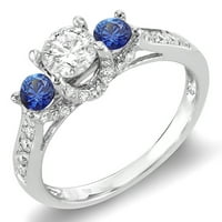 14k bijeli zlatni okrugli bijeli dijamantski dijamantski i plavi safirnski kameni ženski zaručni prsten