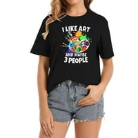 Akrilne akvarele Sviđa mi se umjetnost i možda ljudi Ženska slatka grafička majica - ljetni modni kratki