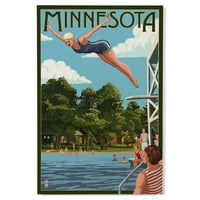 Minnesota, žensko ronjenje i jezero Birch Wood Wall znak