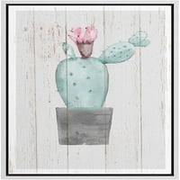 Idea4 zidov uokvireni Canvas Art zidni dekor Anđeoski kaktus sa ružičastim pločama za cvijeće i drvene
