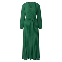 Ženska casual haljina Ženska haljina s dugim rukavima V vrat narezala je linijska suknja u dugim ležernim suknji Jesen i zimski XL