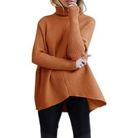 Ženske modne džempere za žene plus veličine labave boje u boji neregularne rub visoki vrat pulover dugih