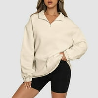 FSQJGQ Prevelike duksere Ženske modne dukseve Quarter zip pulover Ležerne prilike sa labavim jakni sa džepovima