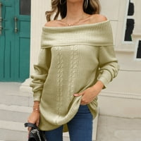 Vedolay Ženski džemperi Žene prevelicirani duboki V-izrez Dugim rukavima Pleteni pulover Duks, bijeli