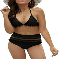 Ženski Halter vrat Pompoms kupaći kostim donjeg od kosti za donje plaže Bikini setovi
