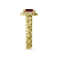 Ruby and Diamond Cascading Hark Shank HALO Angažman prsten 1. CT TW 14K Yellow Gold.Size 6.5
