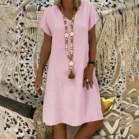 Ljetne haljine za žene mini slobodno vrijeme Čvrsti kratki rukav A-line V-izrez haljine na casual haljine na klirensu ružičastu l