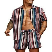 Muška odijela na Havajima, gumb s dugim rukavima od pune boje dolje majice pamučne kratke hlače Ležerne ljetne odjeće