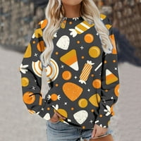 Duks Halloween za žene Pulover vrhove Smiješna grafička košulja Bluza dugih rukava okrugla vrat Pumpkin Top Plus veličina zastrašujuća i elegantna halloween attire žuti xxxl
